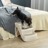 Pawhut Portable 3-Step Dog Stairs with Non-Slip Feet & Carpeted Steps – Pet Steps for Beds & Sofas, Cream