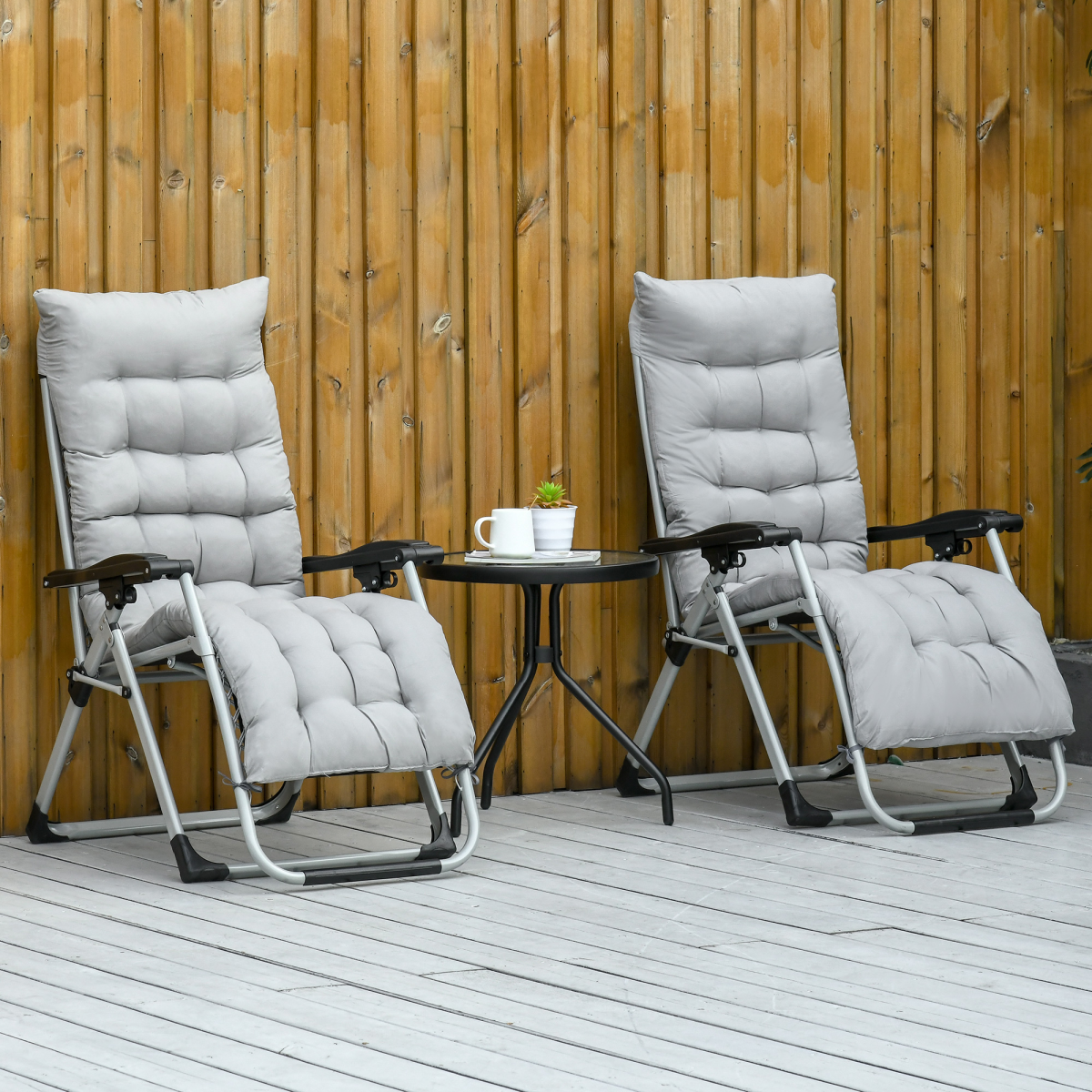Outsunny 2-Piece Zero Gravity Reclining Chair Set with Cushions – Folding Garden Lounger, Light Grey