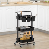 3-Tier Utility Cart with Mesh Baskets, Removable Boxes & Smooth-Rolling Wheels – Black Mobile Storage Trolley