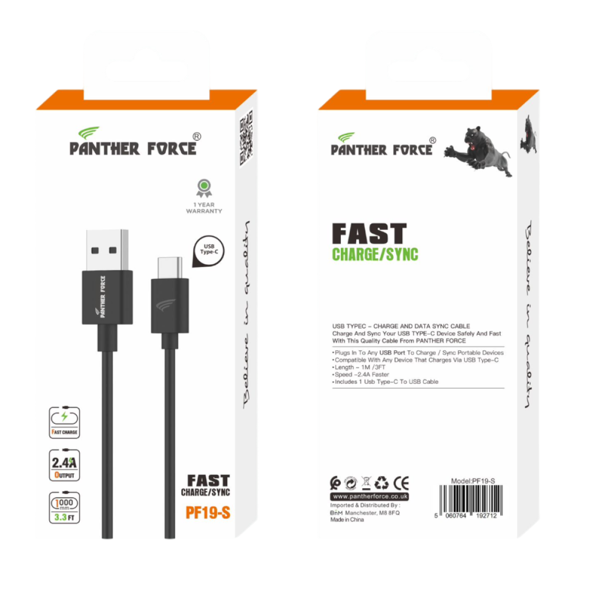 Panther Force USB-C Fast Charge and Sync Cable – Seamless Connectivity for Everyday Charging