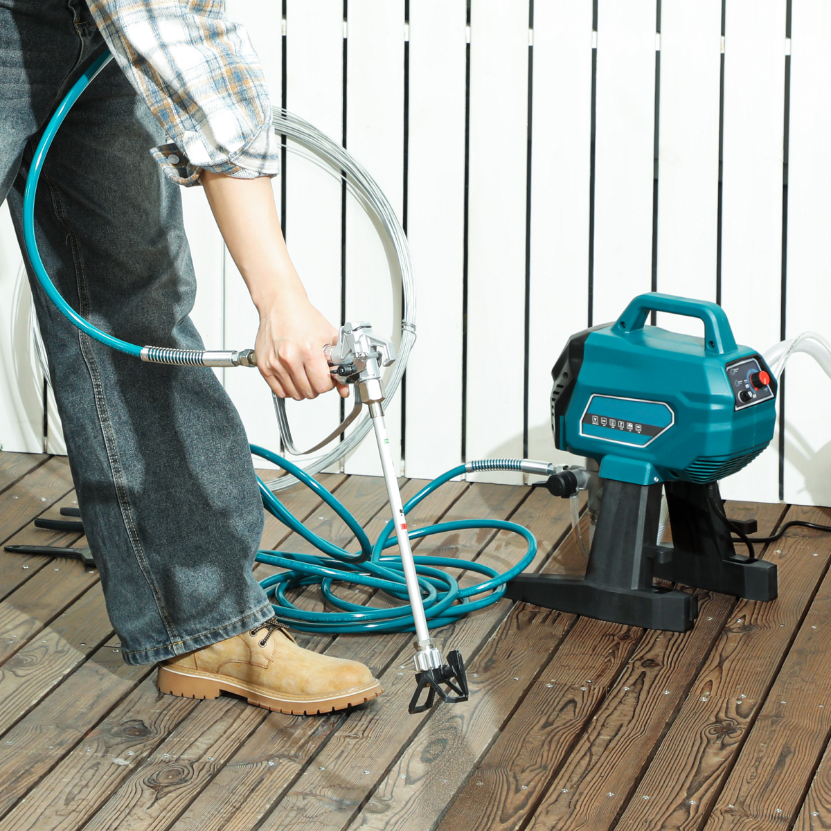 HOMCOM 200 Bar Airless Paint Sprayer with Long Hose – Wall Spray Gun for DIY Painting