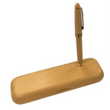 Imperial Handmade Wooden Ball Pen Set with Wooden Gift Box & Pen Stand – Light Brown, Gold Trim
