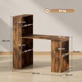 Computer Desk with 6 Storage Shelves & Large Work Surface – 120cm Home Office Writing Table, Rustic Brown