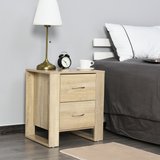 HOMCOM 2-Drawer Bedside Table with Silver-Tone Handles – Bedroom Storage, Natural