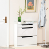 HOMCOM High Gloss Shoe Cabinet with Flip Doors, Drawer & Glass Top – Slim Hallway Storage, White
