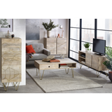 Solid Wood Media Unit with Light Gold Metal Inlay – TV Stand with Storage for Consoles