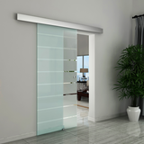 HOMCOM Tempered Frosted Glass Sliding Barn Door Kit with Aluminium Rail – Space-Saving Door for Bathrooms