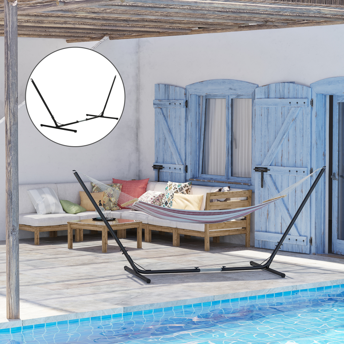 Outsunny 12ft (3.8m) Adjustable Heavy-Duty Metal Hammock Stand – Universal Fit for Garden & Camping