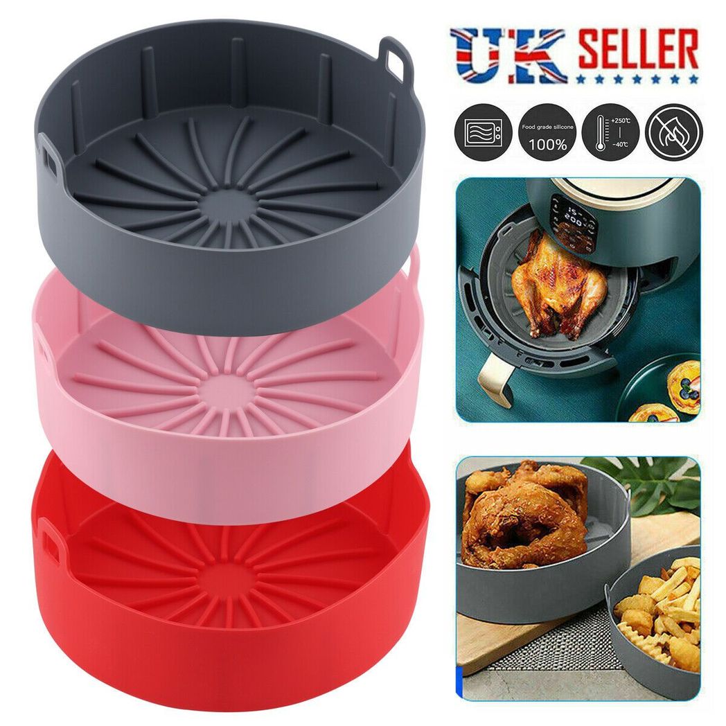 Reusable Silicone Air Fryer Liner Pot with Handles – Non-Stick, Heat Resistant Air Fryer Accessory, Black