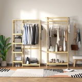 HOMCOM Bamboo Coat Rack with Hooks, Hanging Rail & Storage Shelf – Freestanding Entryway Organiser