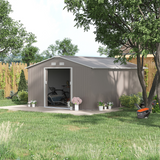 Outsunny 12.5 x 11ft Metal Garden Shed with Double Doors & Sloped Roof – Colour Steel Tool Storage with Foundation