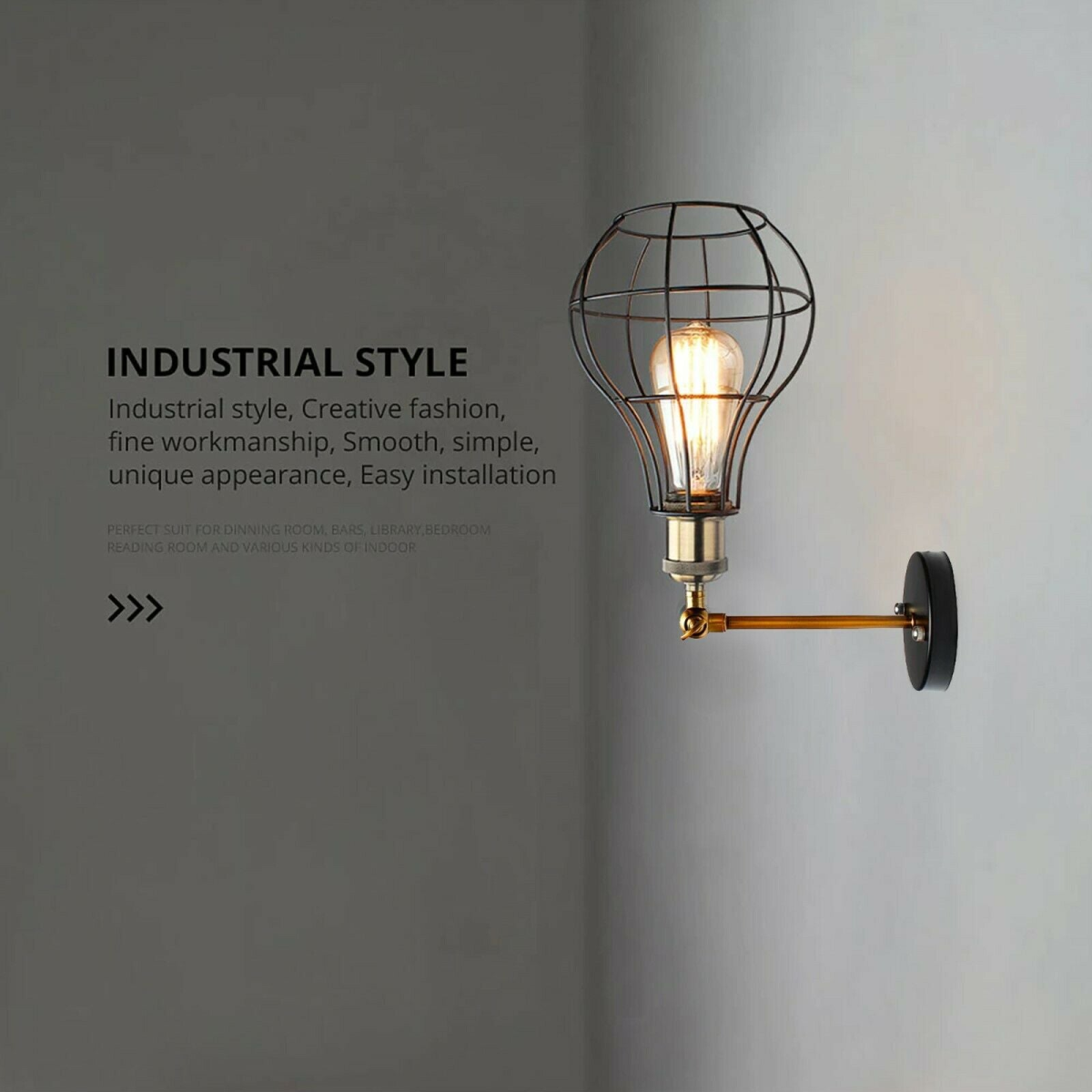 LEDSone Vintage Metal Cage Wall Light with Bulb Included – Modern Wall Sconce for Home Décor, E27