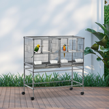 Large Rolling Bird Cage with Stand, 4 Perches and Food Bowls – Divisible Aviary for Finches and Canaries
