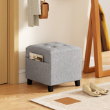 HOMCOM Small Square Ottoman Footstool with Padded Seat & Side Pocket – Footrest, Extra Seating, Light Grey