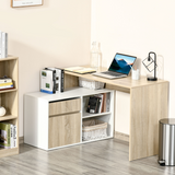 HOMCOM L-Shaped Corner Computer Desk with Cabinet, Drawer and Two Shelves – Home Office, Oak and White