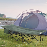 Outsunny Foldable Camping Bed with Cup Holder, Magazine Pocket & Carry Bag – 170° Recline, Grey