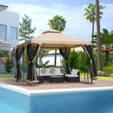 Outsunny 3x3m Outdoor Gazebo Tent with Net Curtains, Two-Tier Roof & Powder-Coated Steel Frame – Garden Shade