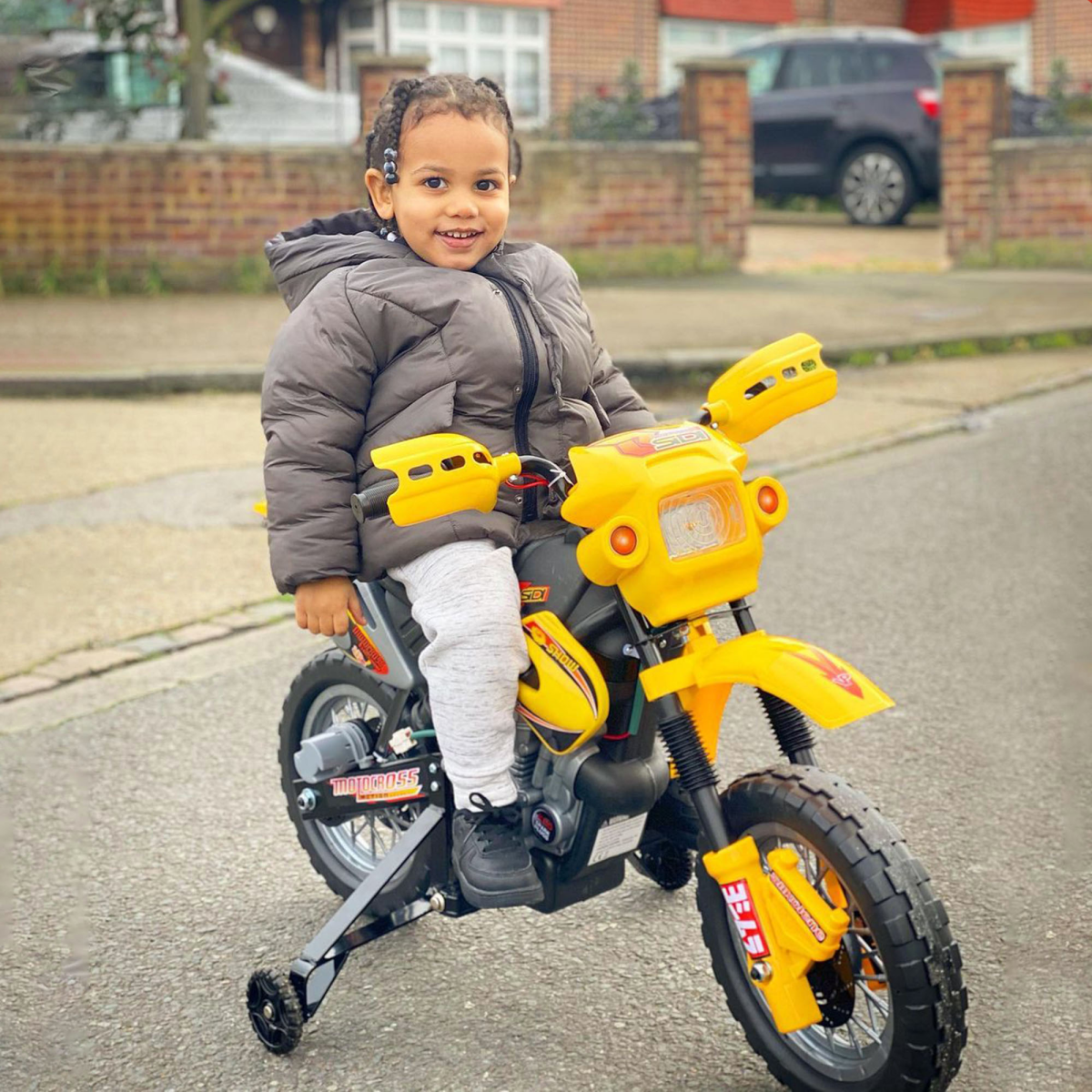 Kids Electric Ride-On Motorbike with Headlights, Music & Horn – Motocross Style Toy Motorcycle for Ages 3-6, Yellow