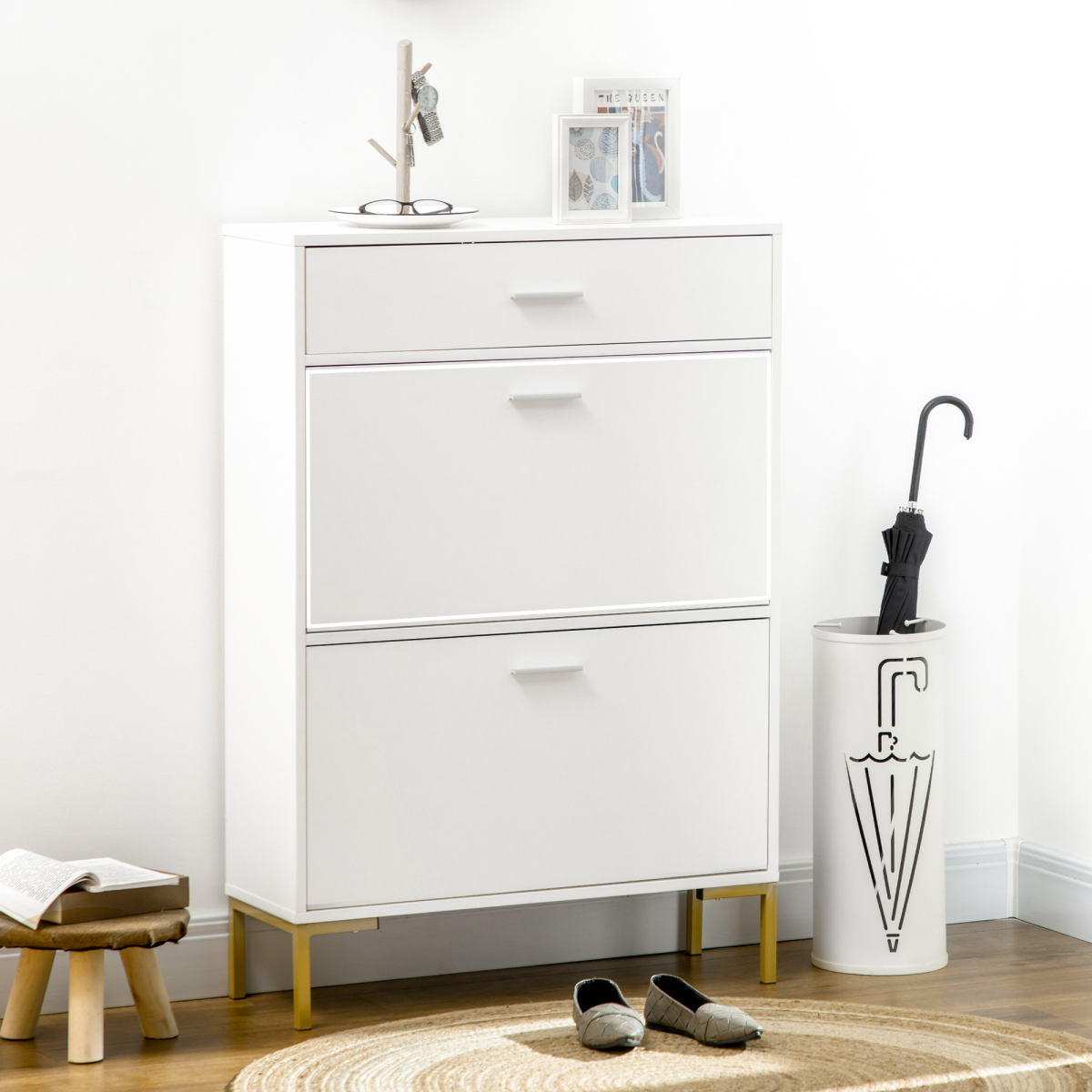 Modern Hallway Shoe Cupboard with Flip Drawers – Slim 12 Pair Shoe Storage Organiser