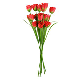Leaf Artificial Tulip Stems with Three Silk Flowers & Wired Stalks, Pack of 6 – 80cm Realistic Floral Decor, Red