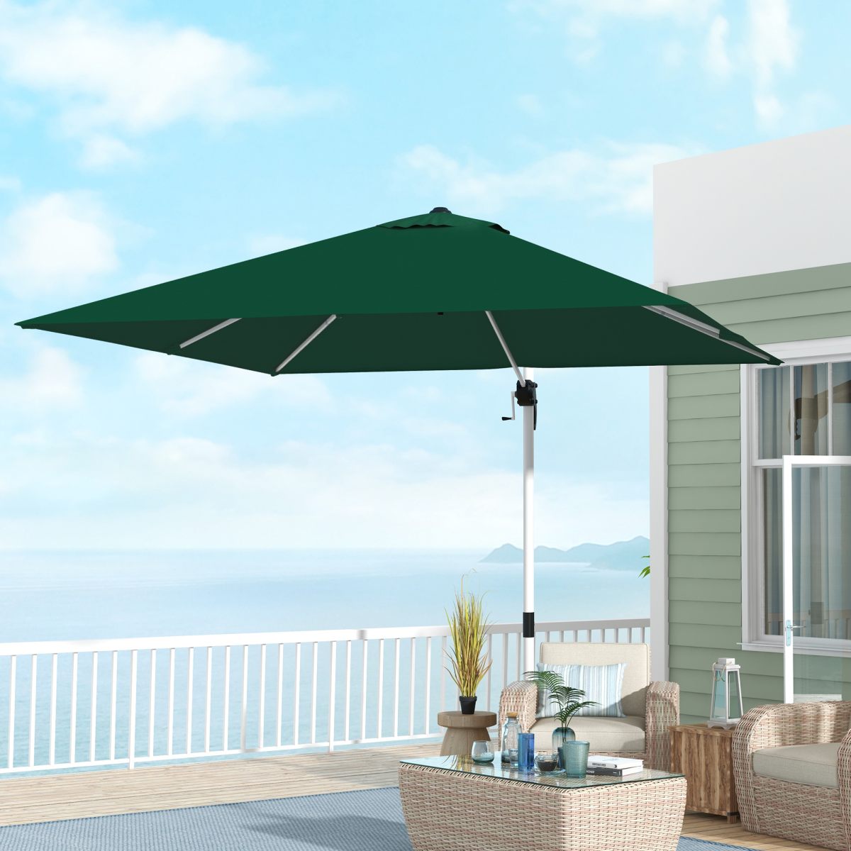 Outsunny 3 x 3m Cantilever Roma Parasol with 360° Cross Base and 5-Level Tilt – Garden Umbrella, Green