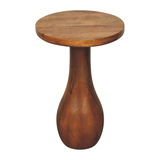 Artisan Furniture Curved Base Solid Mango Wood Side Table with Round Top – Sofa Accent Table, Brown