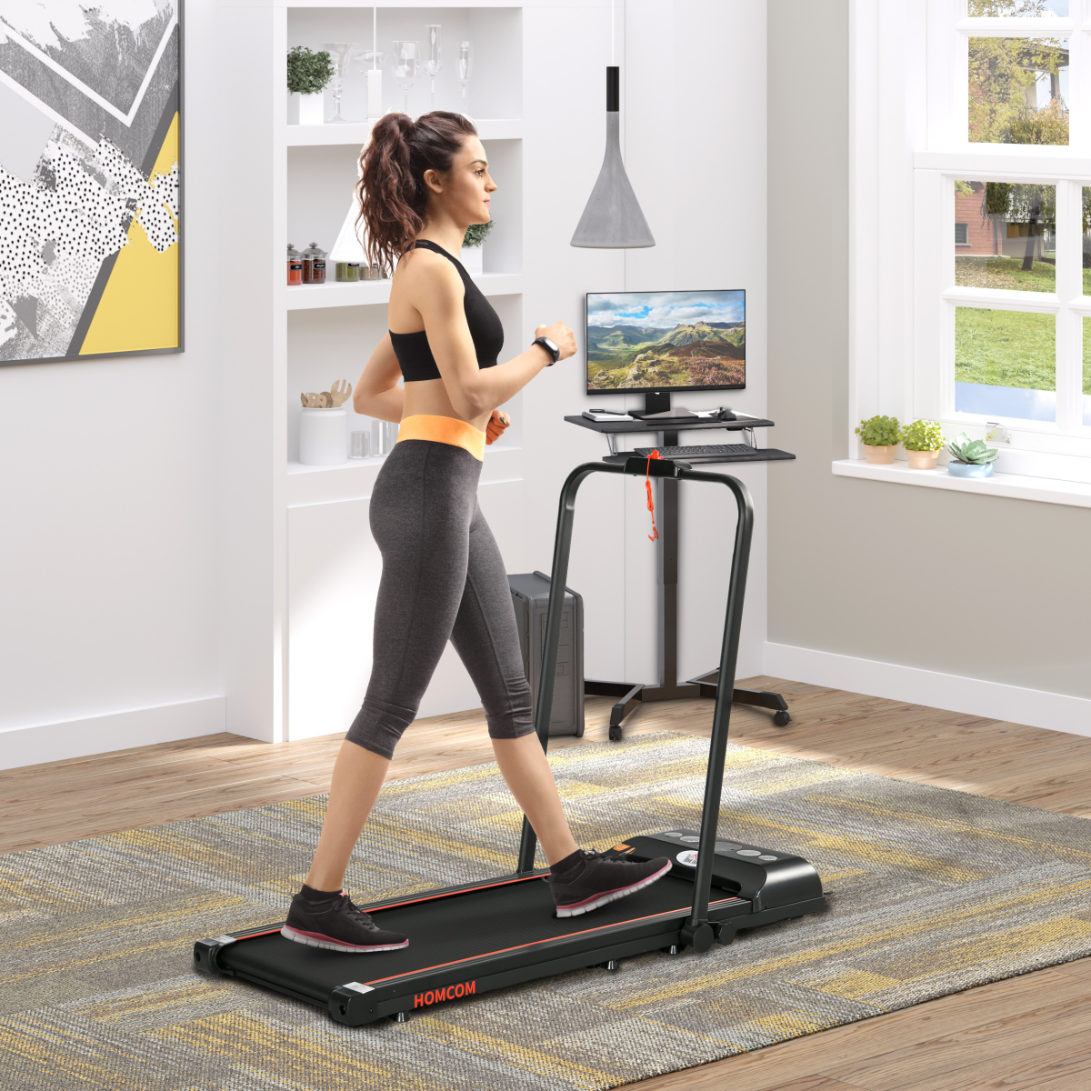 HOMCOM Foldable Walking Treadmill with LED Display & Bluetooth – Compact Home Aerobic Exercise Machine