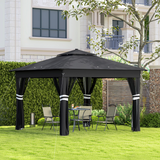 Outsunny 3x3m Pop-Up Gazebo with Solar LED Lights, Remote Control & Netting – Garden Party Shelter, Black