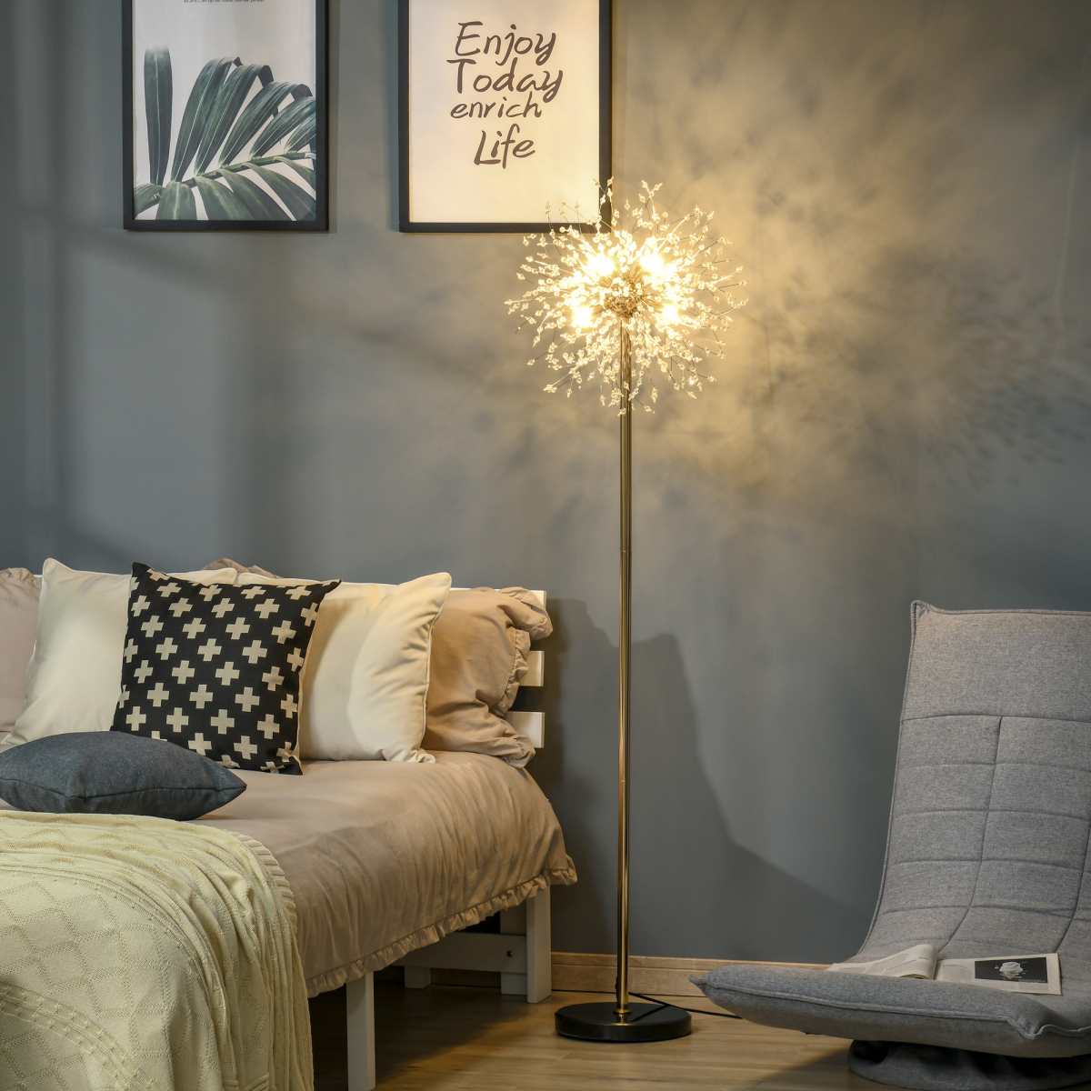 HOMCOM Modern Dandelion Floor Lamp with 8 G9 Lights – Sculptural Statement Lighting for Bedrooms & Lounges