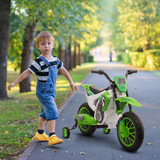 HOMCOM 12V Kids Electric Motorbike with Training Wheels & 2 Speeds – Battery Ride-On for 3-5 Years, Green