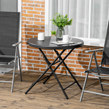 Outsunny Foldable Round Garden Dining Table for 4 with Steel Frame & Wood-Effect Top – Space-Saving Outdoor Table