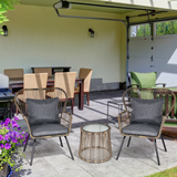 Outsunny 3-Piece Webbed PE Rattan Patio Bistro Set with Glass Table & Padded Cushions – 2 Chairs and Table, Grey