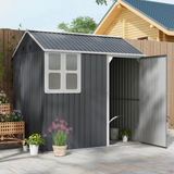 Outsunny 7 x 6ft Galvanised Steel Garden Shed with Window & 4 Vents – Outdoor Tool & Bike Storage, Dark Grey