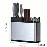 Stainless Steel Cutlery Holder with 3 Compartments – Free-Standing Knife Block and Utensil Organiser, Silver