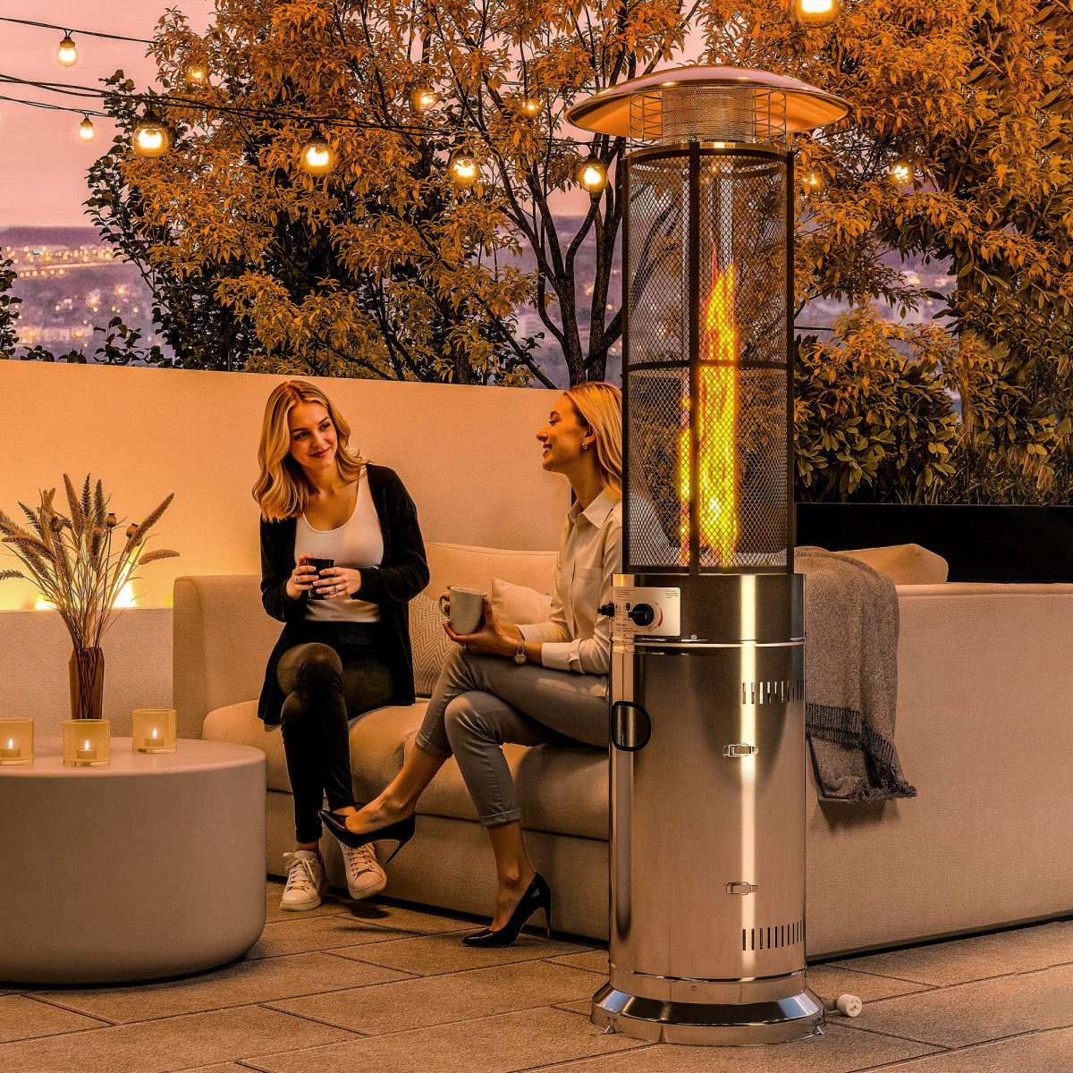 Outsunny 11 KW Gas Patio Heater with Tip-Over Switch, Pulse Ignition & Wheels – Propane, Silver