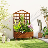 Outsunny Wooden Garden Planter with Trellis & Fabric Liner Bag – Fir Wood Climbing Plant Planter, Brown