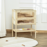 PawHut 3-Tier Wooden Hamster Cage with Ladders and Exercise Levels – Fir Wood Small Animal House