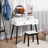 Dressing Table Set with 3 Drawers, Side Shelves, Mirror & Matching Stool – Bedroom Vanity, White