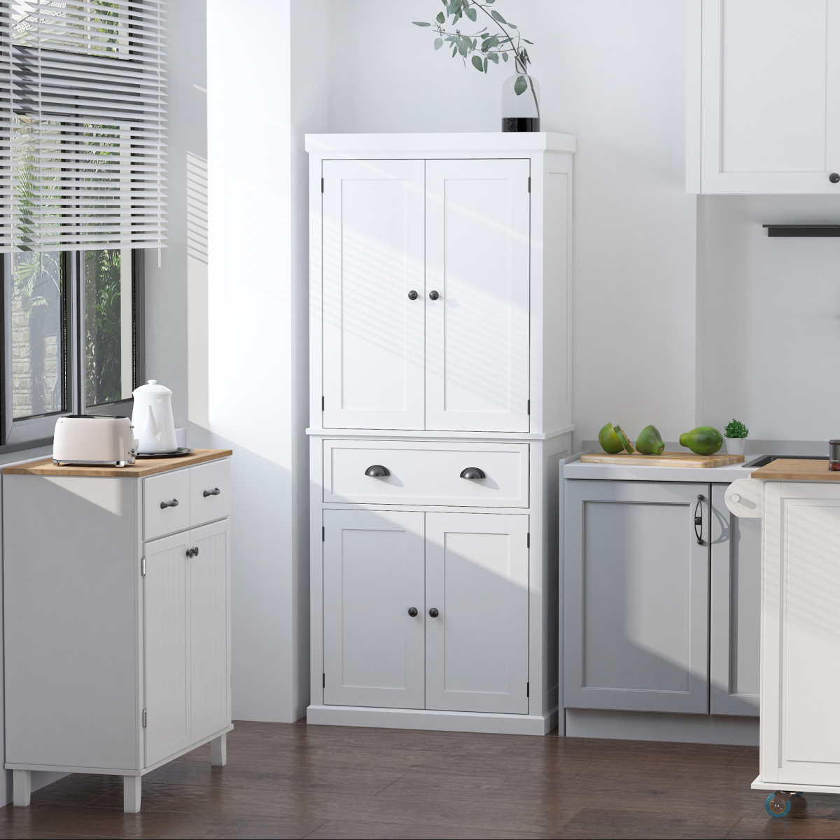 HOMCOM Colonial Freestanding Kitchen Pantry Cabinet with Adjustable Shelves – White