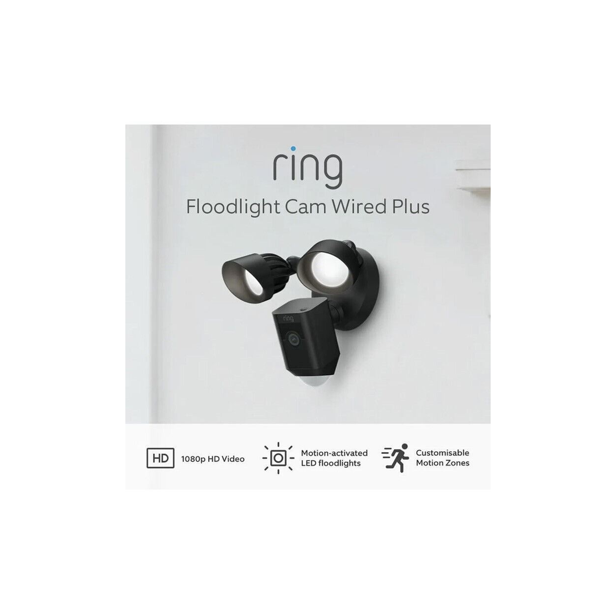 Ring Floodlight Cam Wired Plus Outdoor Security Camera, 1080p HD with Motion-Activated LED Lights – Black