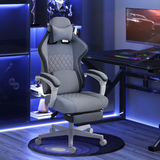 HOMCOM Printed Velvet Computer Recliner Chair with Adjustable Height, Lumbar Support & Footrest – 135° Reclining, Grey