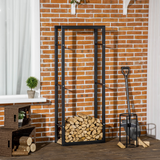 SPORTNOW 150cm Metal Firewood Log Holder Rack with Elevated Design, Balanced Base and Side Rails – Black
