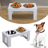 Pawhut Raised Pet Feeder with Double Stainless Steel Bowls – Elevated Food & Water Stand, White