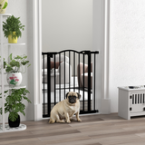 PawHut Adjustable Metal Pet Gate 74-80cm with Auto-Close Door and Double Lock – Safety Barrier, Black