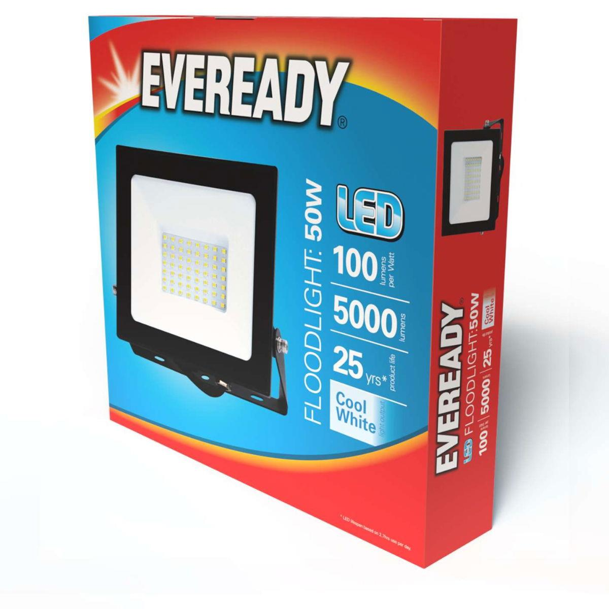 Eveready 50W IP65 LED Floodlight with Quick Fix Bracket – 5,250 Lumen, 4,000K Cool White
