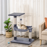 Pawhut 70cm Cat Tree with Sisal Scratching Posts, Hammock and Hanging Ball – Two-Tier Kitten Activity Centre