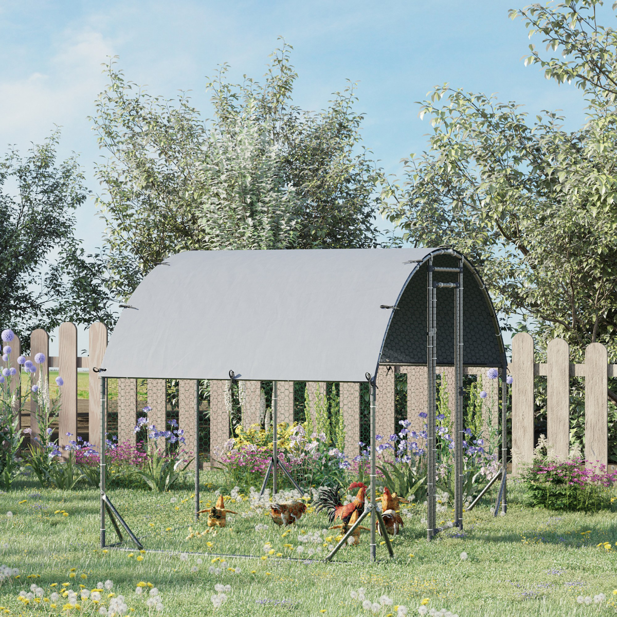 PawHut Galvanised Steel Chicken Run with Canopy Cover and Lockable Door – 2.8 x 1.9 x 2 m Hen House