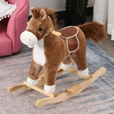 HOMCOM Kids Plush Rocking Horse with Moving Mouth, Wagging Tail and Sounds – Ride-On Toddler Rocker, Brown