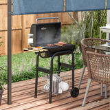 Outsunny Charcoal BBQ Grill Trolley with Lid, Thermometer & Shelves – Wheeled Garden Barbecue, Black