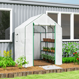 Outsunny Walk-in Greenhouse with 8 Wire Shelves, Roll-up Door & Mesh Windows – Outdoor Plant House, White